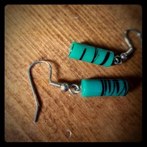 Green striped drop earrings
